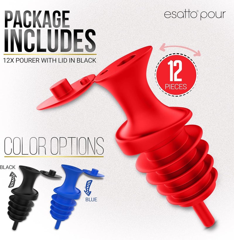 Esatto Pour and Seal, Pourer with Lid – Easy Pouring for Drinks like Spirits and Liquors, Lid for Healthy Practices Keeping Debris and Fruit Flies Away, Professional Bar Tool, Pack of 12 Pieces (Blue) - Image 4